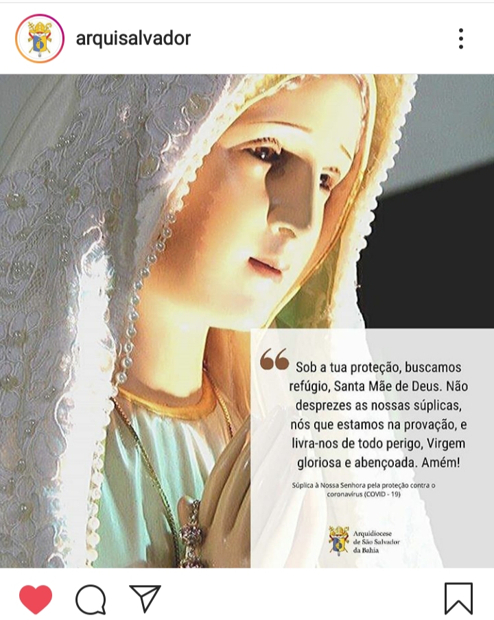 Imagem capturada do Instagram da Arquidiocese de São Salvador da Bahia